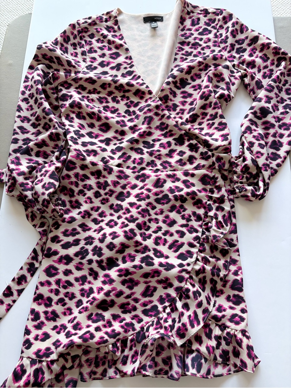 Aqua Pink and Black Leopard Print Wrap Dress
